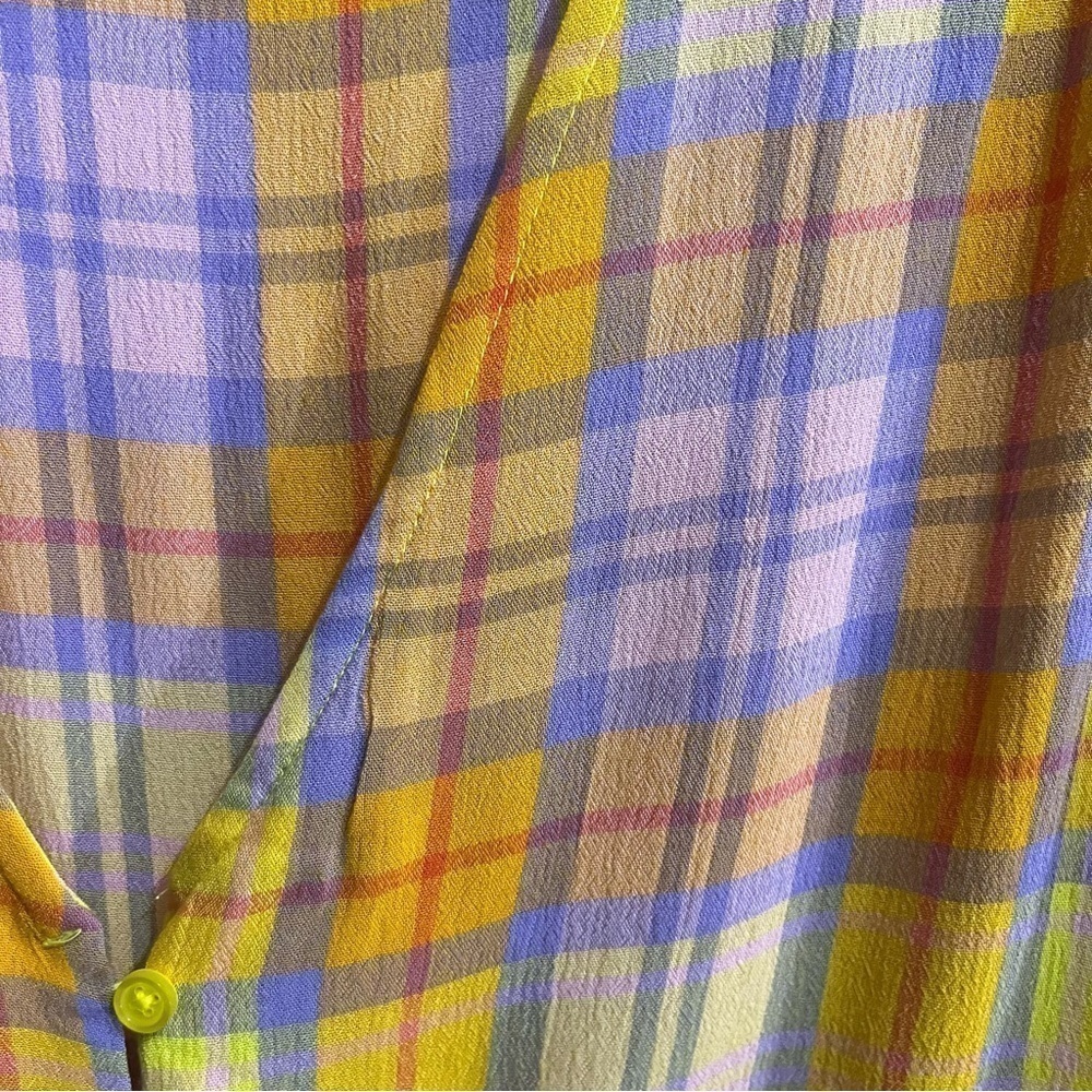 BP Yellow Orange Purple Tartan Plaid Front Tie Crop Top Medium - Picture 5 of 13